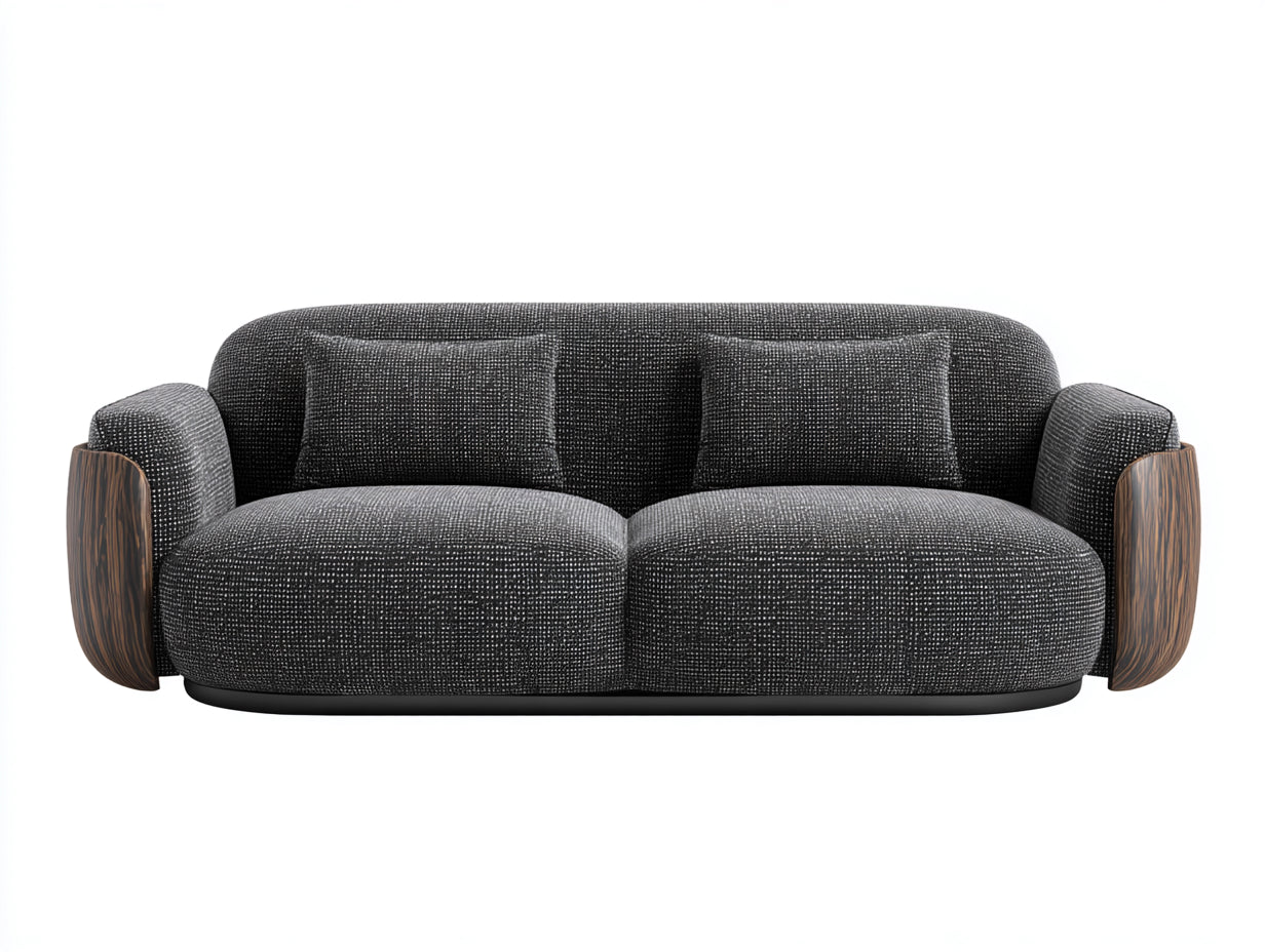 Canapé 2 places - tissu-bois - 186x101x72 cm - gris foncé-noir - luxe contemporain
