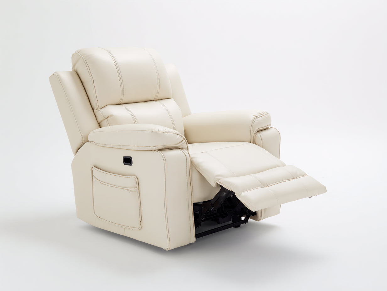 Fauteuil relax - similicuir - 105x93x107 cm - beige - moderne