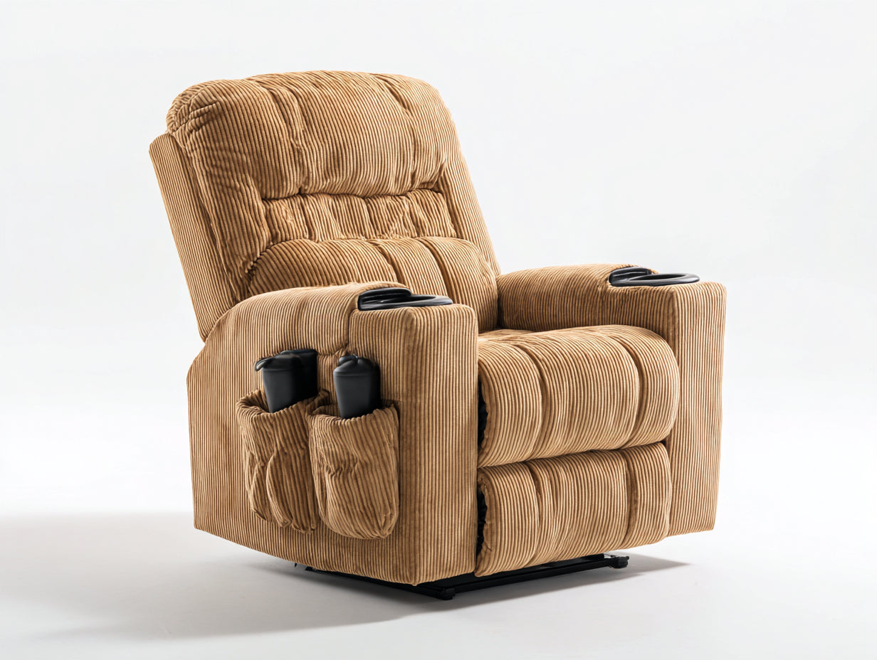 Fauteuil relax - velours côtelé - 98x92x104 cm - brun clair - moderne