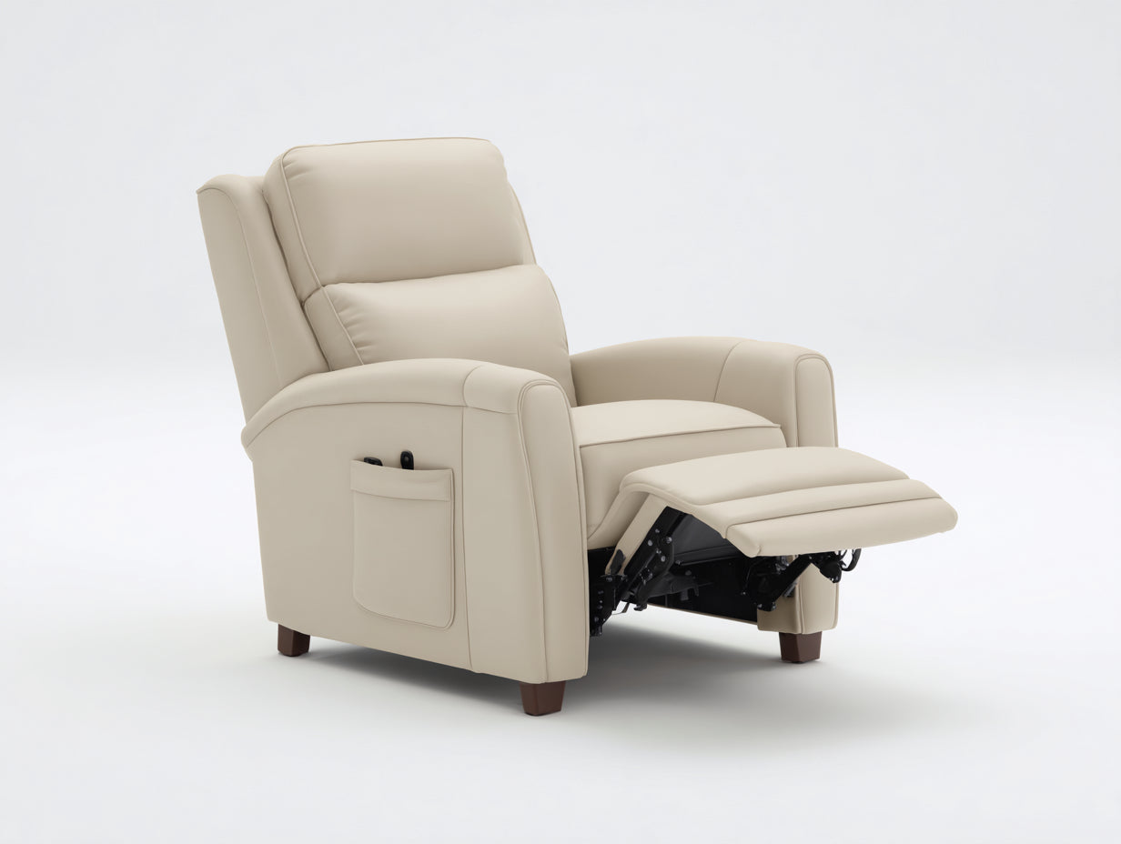 Fauteuil relax - similicuir - 100x92x106 cm - beige - moderne