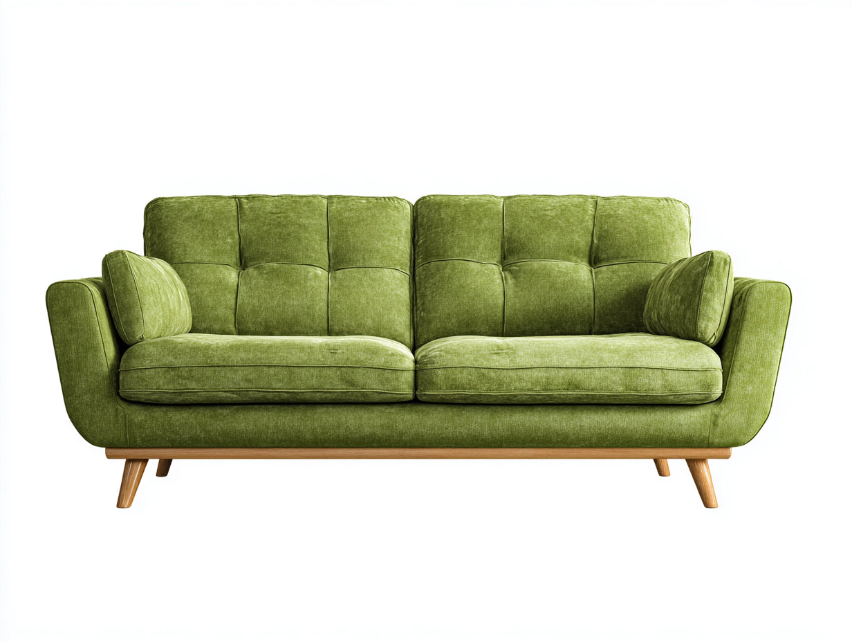 Canapé 2 places - velours-bois - 189x82x79 cm - vert - design rétro