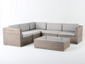 Canapé de jardin - Résine tressée-Tissu-Verre - 290x230x79 cm - Gris clair-Beige clair - Contemporain