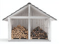 Abri à bûches - bois - 248x96x218 cm - blanc-gris - style maison de jardin