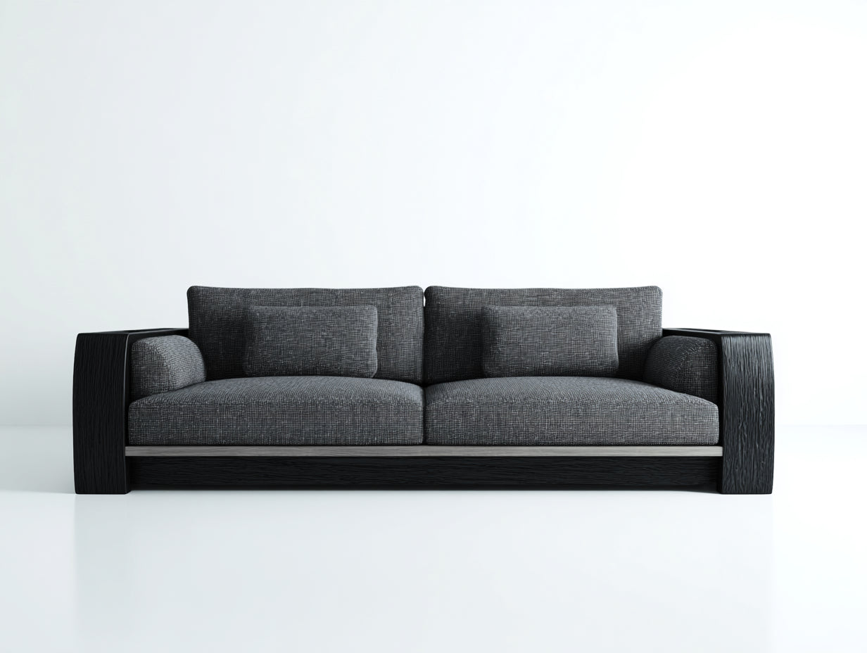 Canapé 2 places - tissu-bois - 188x92x78 cm - gris foncé-noir - contemporain