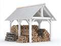 Abri à bûches - bois - 286x168x228 cm - blanc-argenté - style pavillon