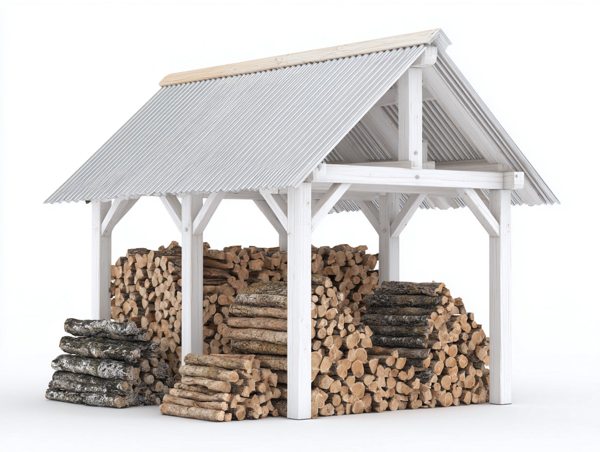 Abri à bûches - bois - 286x168x228 cm - blanc-argenté - style pavillon