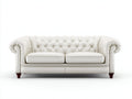 Canapé 2 places - cuir-bois - 184x82x77 cm - blanc - style Chesterfield