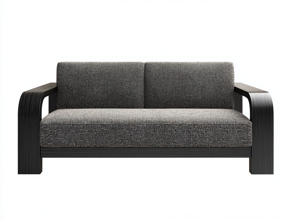 Canapé 2 places - tissu-bois - 174x84x76 cm - gris foncé-noir - contemporain