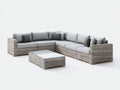 Canapé de jardin - Résine tressée-Tissu-Verre - 335x255x79 cm - Gris clair-Beige clair - Contemporain