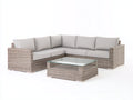 Canapé de jardin - Résine tressée-Tissu-Verre - 270x270x80 cm - Gris clair-Beige clair - Contemporain