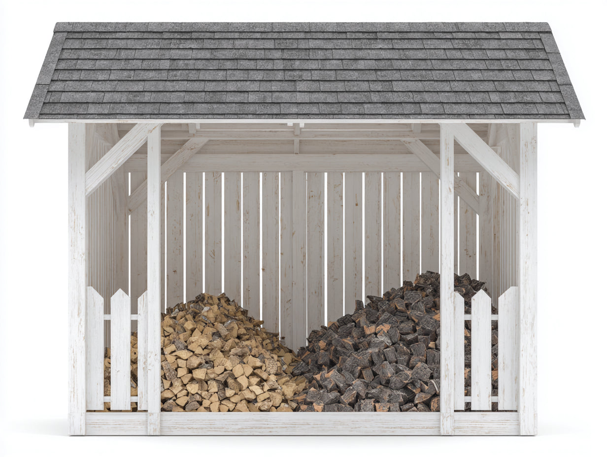 Abri à bûches - bois - 286x88x204 cm - blanc-gris - style traditionnel