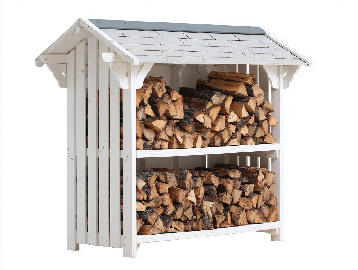 Abri à bûches - bois - 136x58x152 cm - blanc-gris - style classique