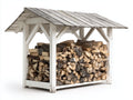 Abri à bûches - bois - 196x78x156 cm - blanc-gris - style rustique