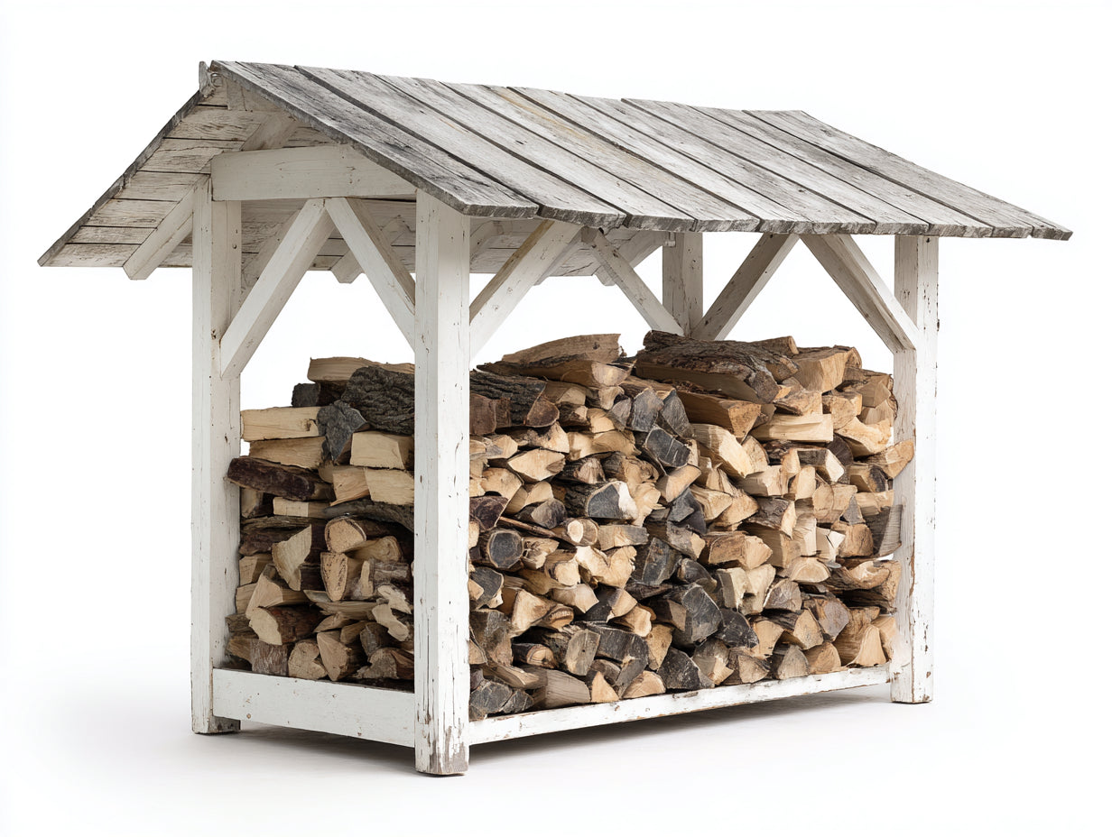 Abri à bûches - bois - 196x78x156 cm - blanc-gris - style rustique