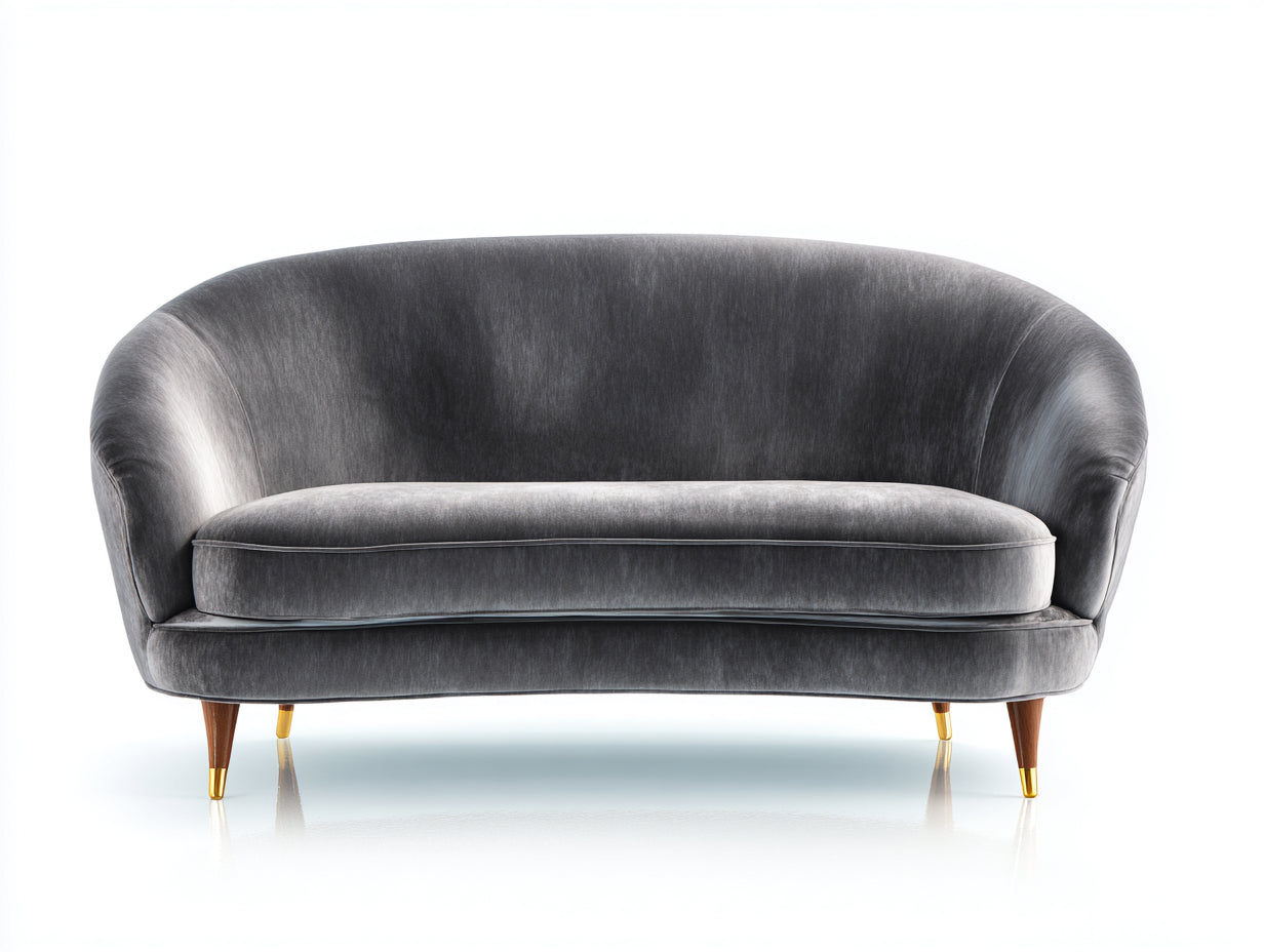 Canapé 2 places - velours-bois-métal - 178x79x83 cm - gris foncé - design arrondi