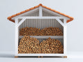 Abri à bûches - bois - 248x108x214 cm - blanc-terre cuite - style maison de campagne