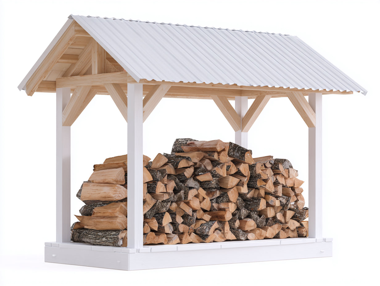 Abri à bûches - bois - 246x92x188 cm - blanc-naturel - style chalet