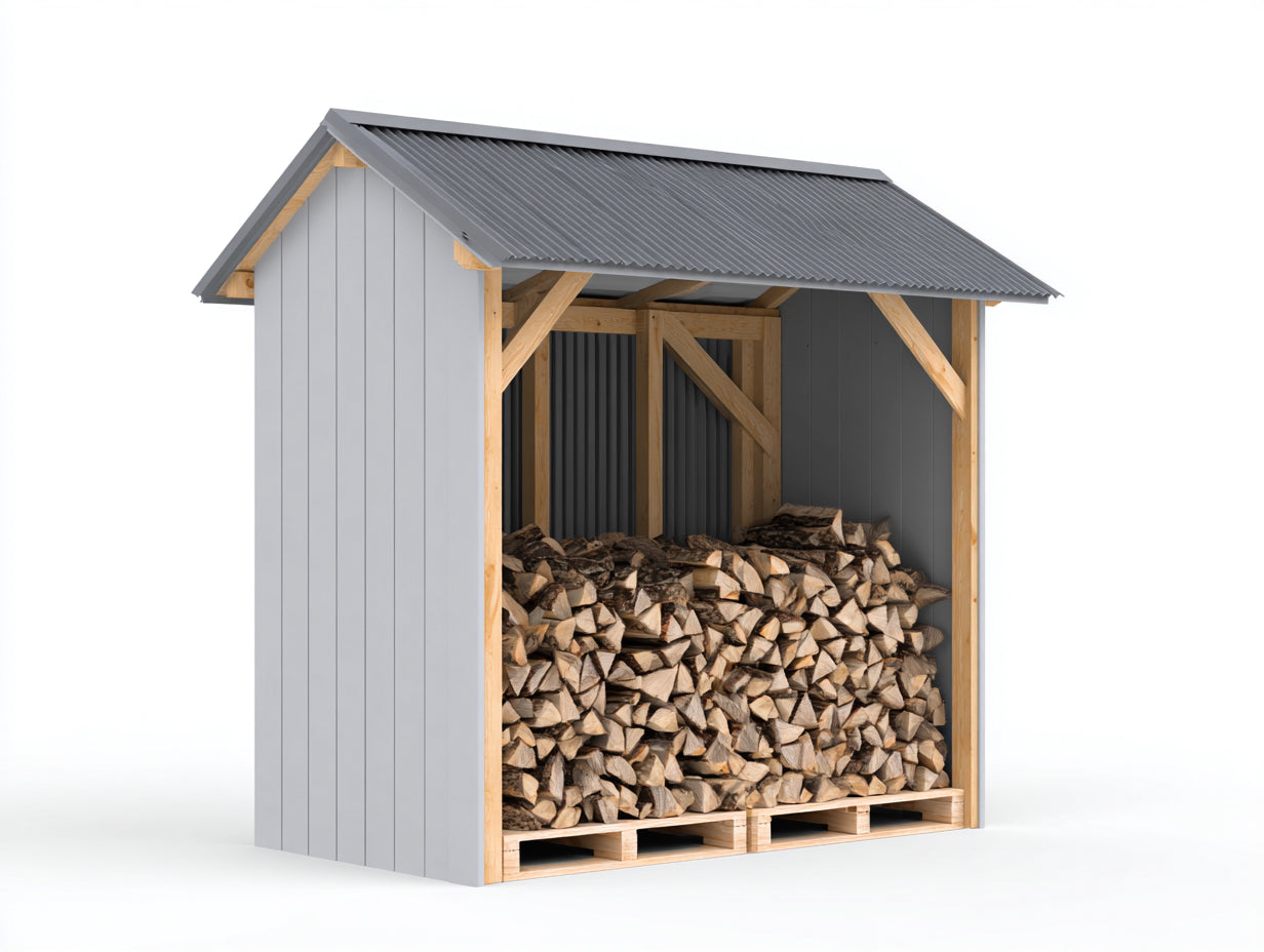 Abri à bûches - bois - 214x94x196 cm - gris-naturel - style contemporain