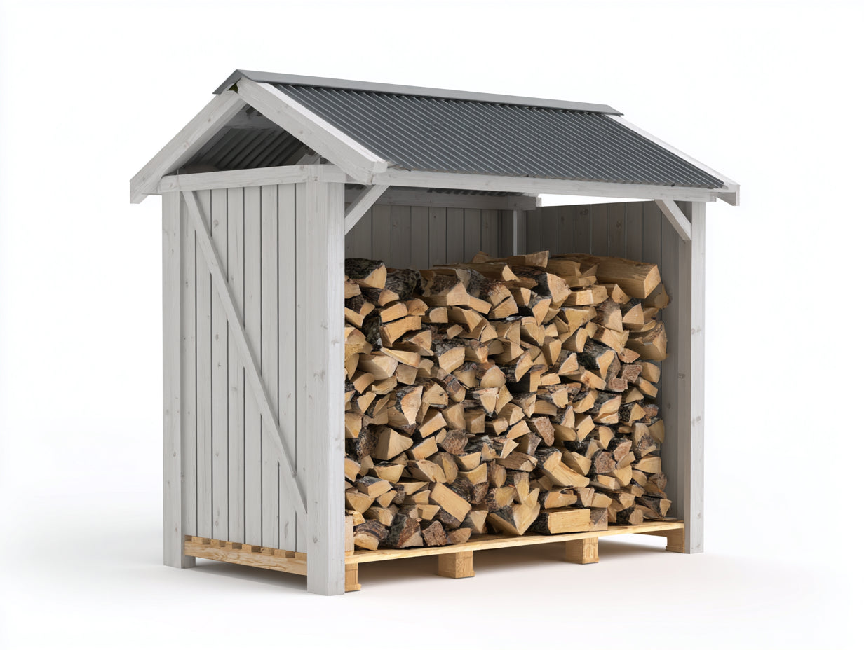 Abri à bûches - bois - 172x78x174 cm - blanc-gris - style fonctionnel