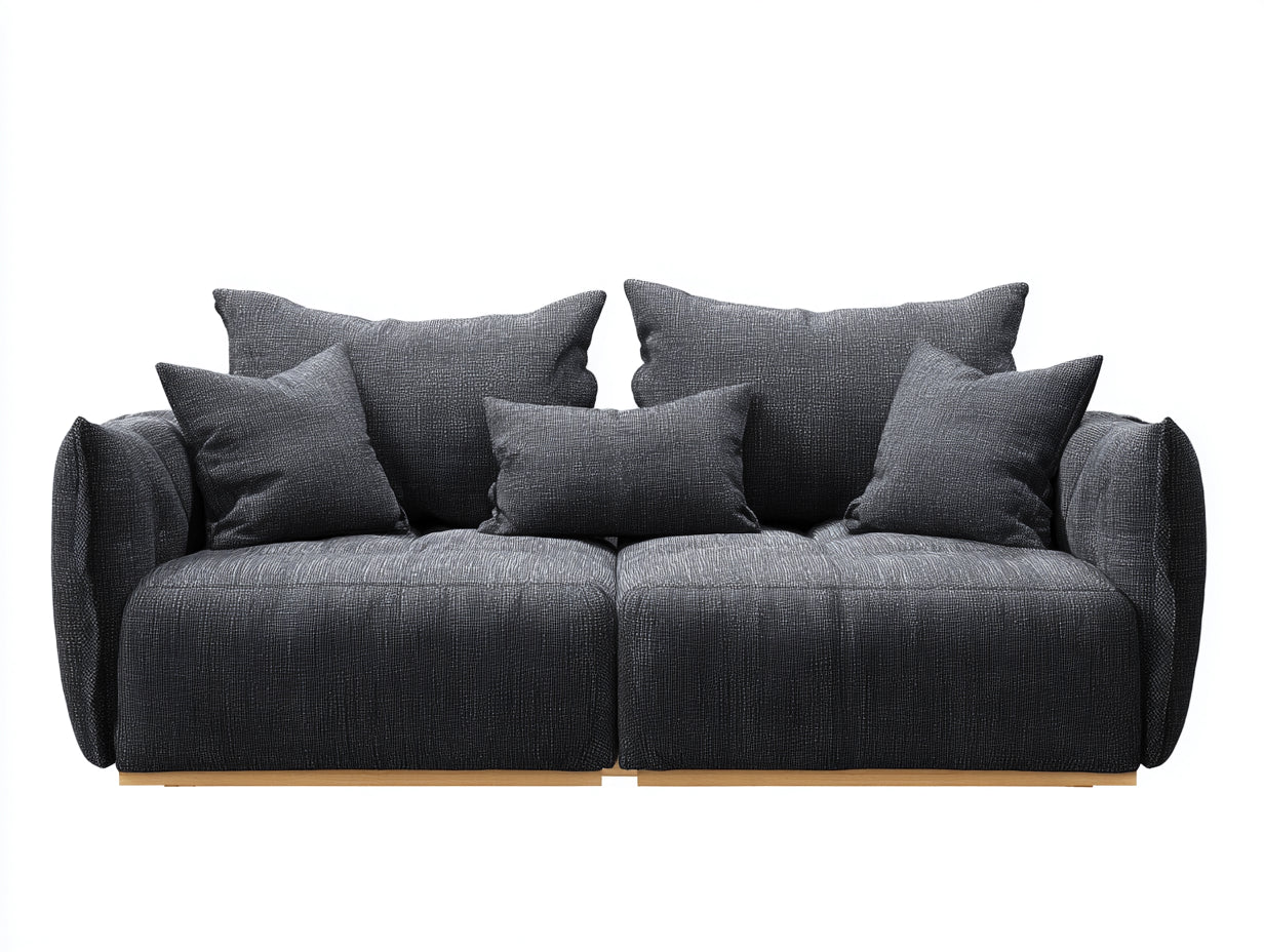 Canapé 2 places - tissu-bois - 184x86x78 cm - gris foncé - design contemporain