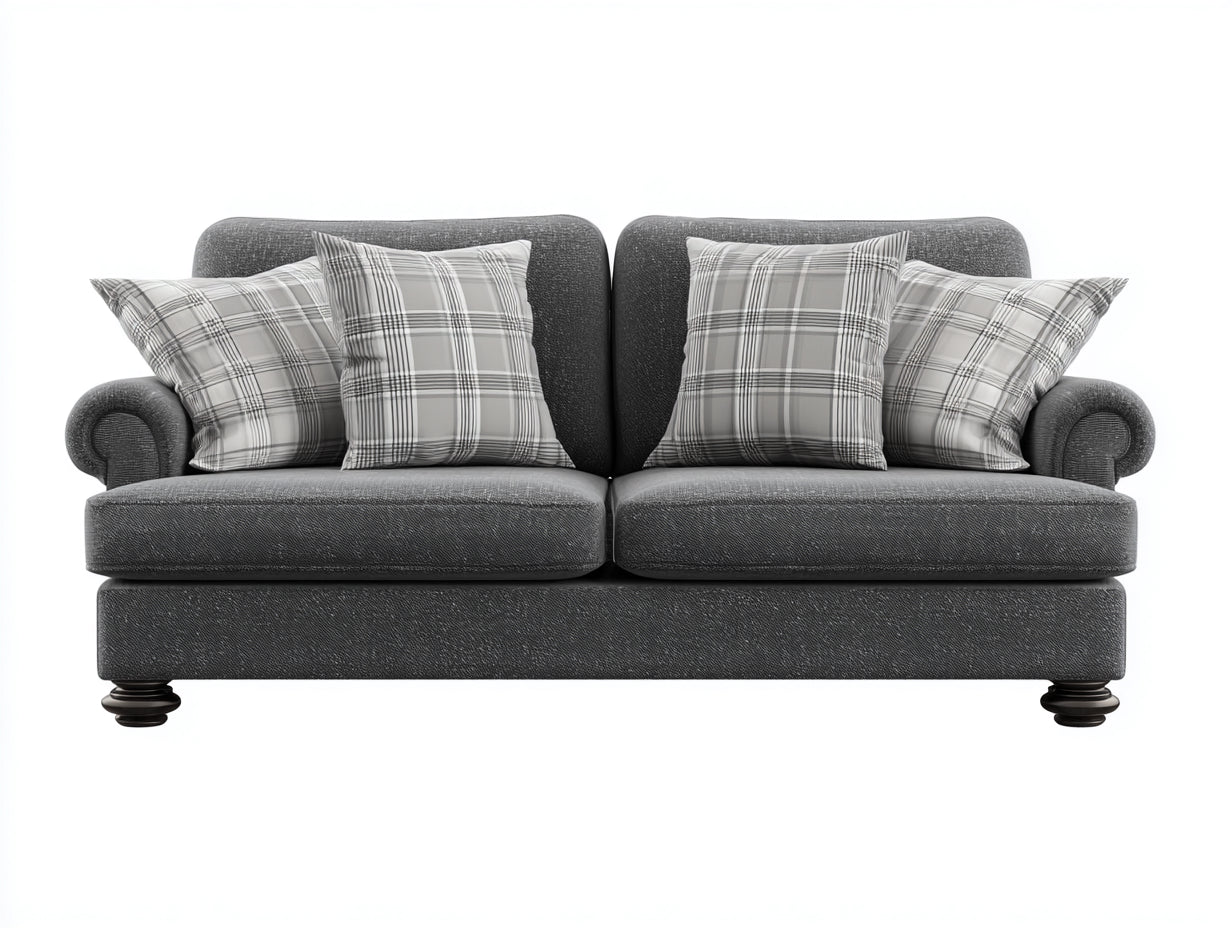Canapé 2 places - tissu-bois - 187x85x78 cm - gris foncé - style classique