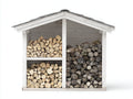 Abri à bûches - bois - 198x82x194 cm - blanc-gris - style maison de jardin