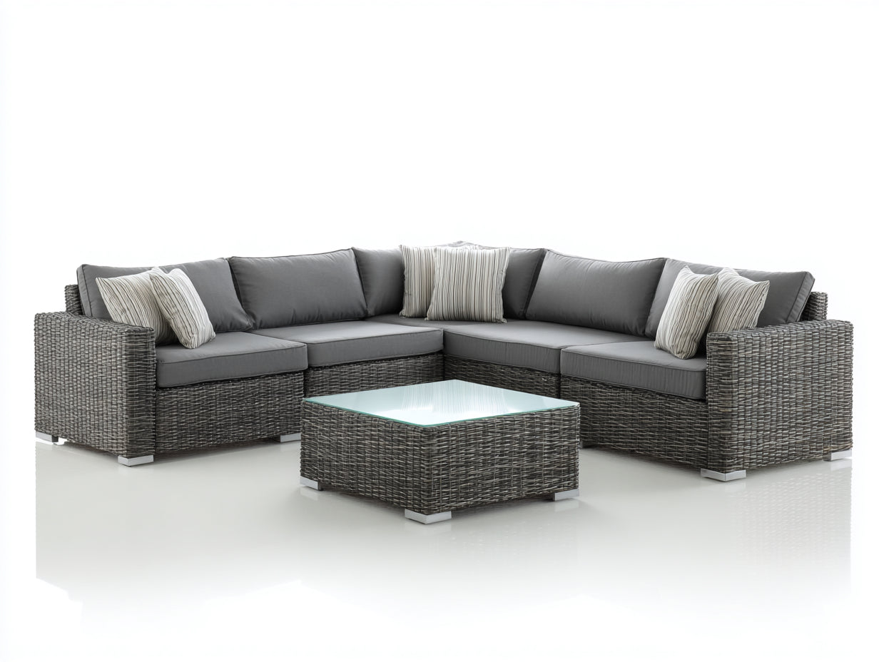 Canapé de jardin - Résine tressée-Tissu-Verre - 280x280x80 cm - Gris foncé-Gris clair - Contemporain