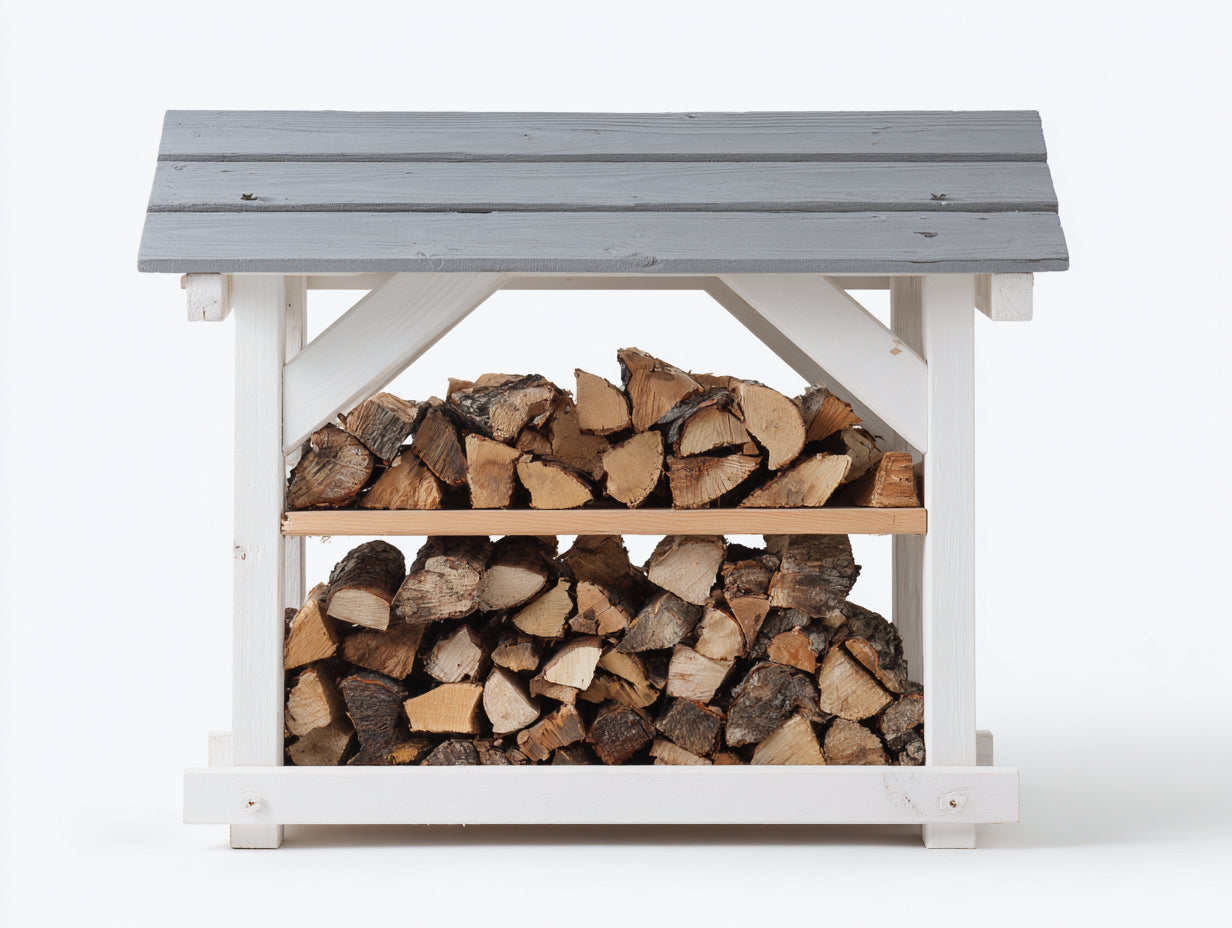 Abri à bûches - bois - 96x52x108 cm - blanc-gris - style compact