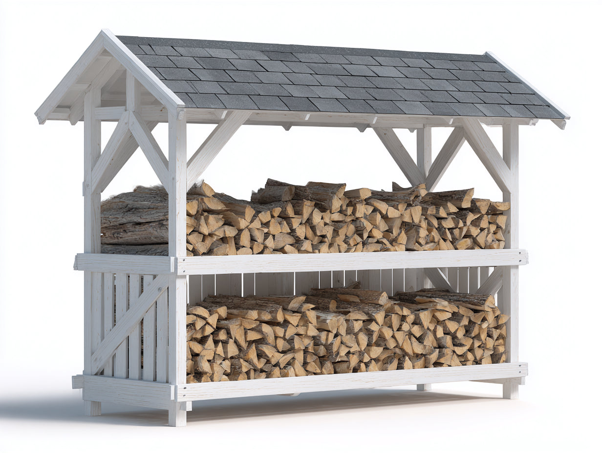 Abri à bûches - bois - 248x94x212 cm - blanc-gris - style chalet
